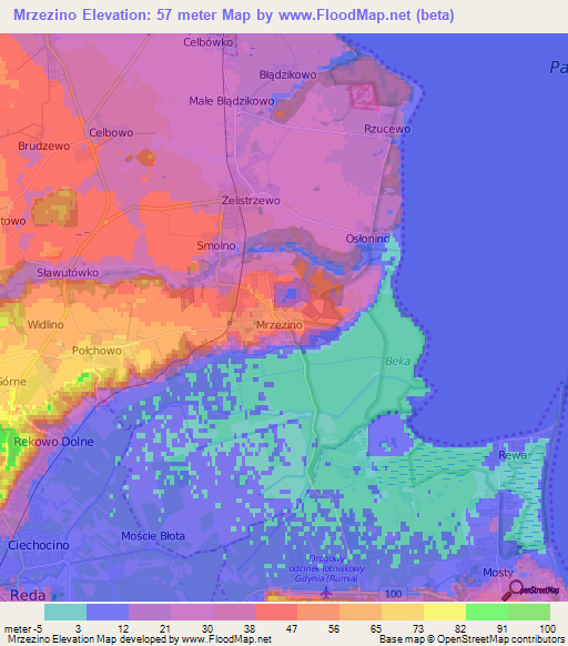 Mrzezino,Poland Elevation Map