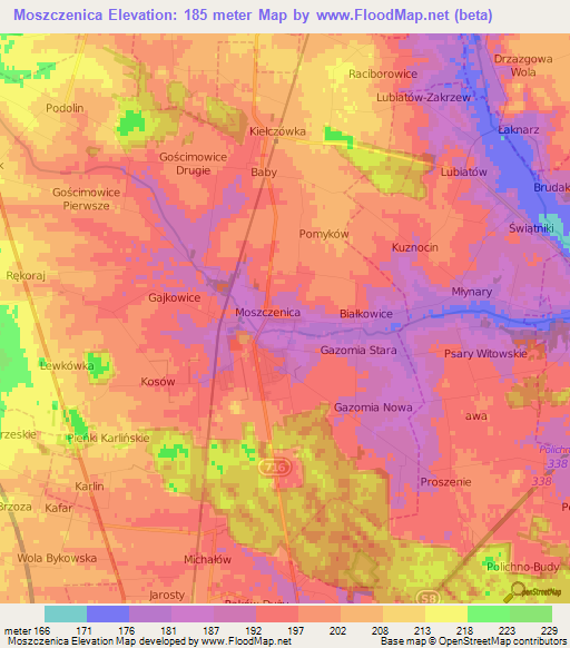 Moszczenica,Poland Elevation Map