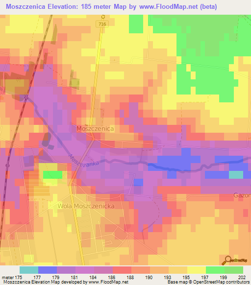 Moszczenica,Poland Elevation Map