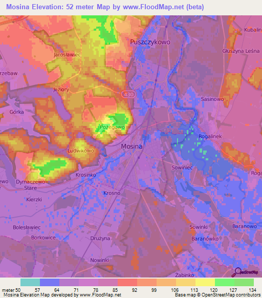 Mosina,Poland Elevation Map