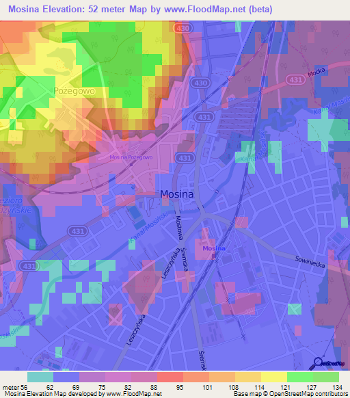 Mosina,Poland Elevation Map