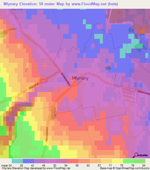 Mlynary,Poland Elevation Map