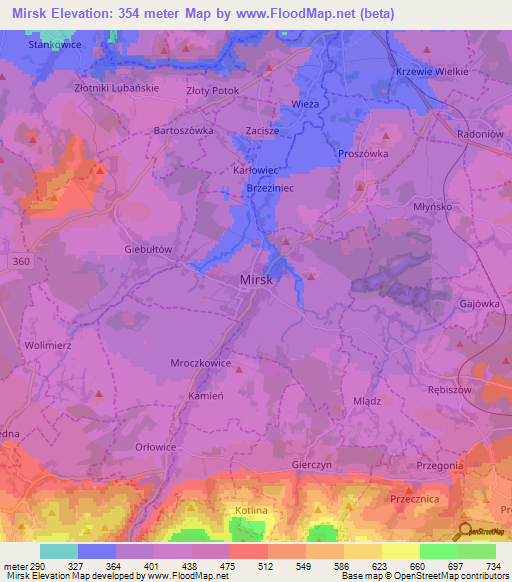 Mirsk,Poland Elevation Map
