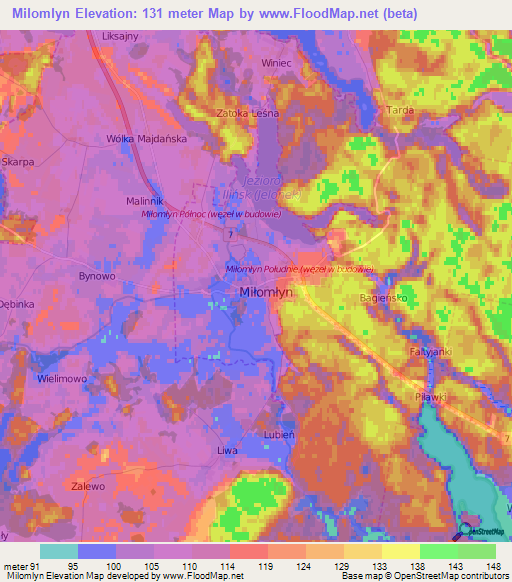 Milomlyn,Poland Elevation Map