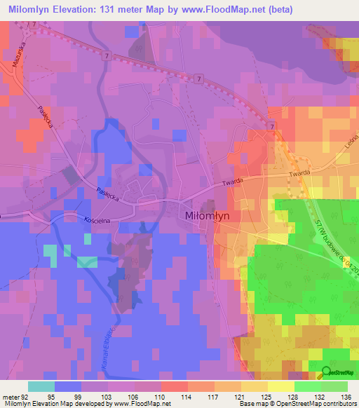 Milomlyn,Poland Elevation Map