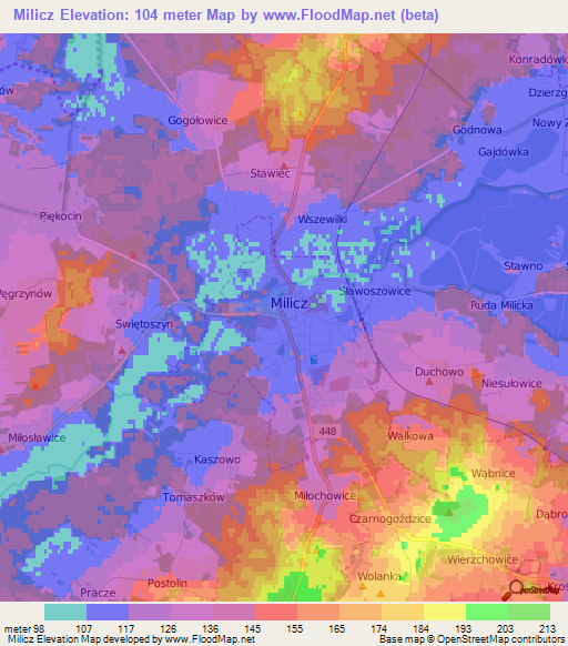 Milicz,Poland Elevation Map