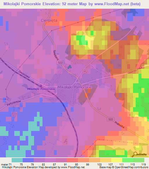 Mikolajki Pomorskie,Poland Elevation Map
