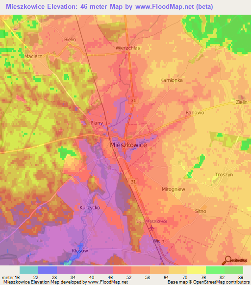 Mieszkowice,Poland Elevation Map