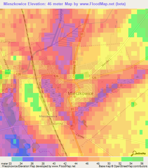 Mieszkowice,Poland Elevation Map