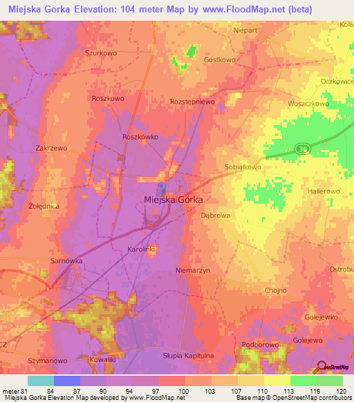 Miejska Gorka,Poland Elevation Map