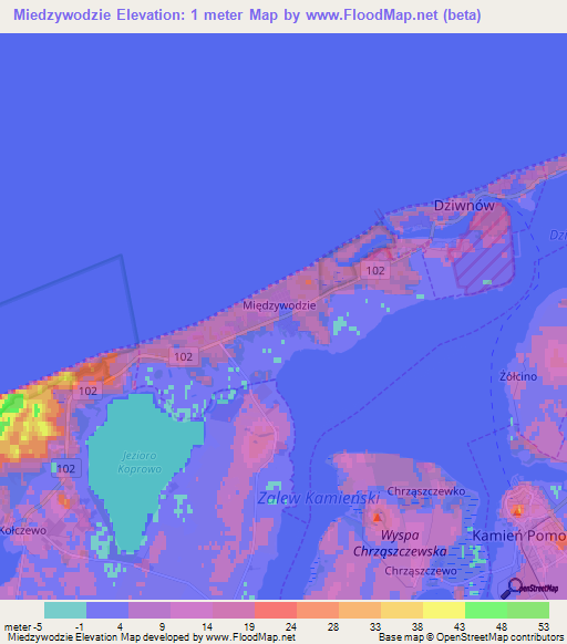 Miedzywodzie,Poland Elevation Map