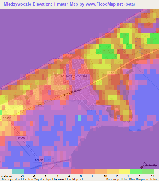 Miedzywodzie,Poland Elevation Map