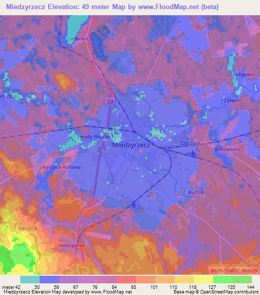 Miedzyrzecz,Poland Elevation Map