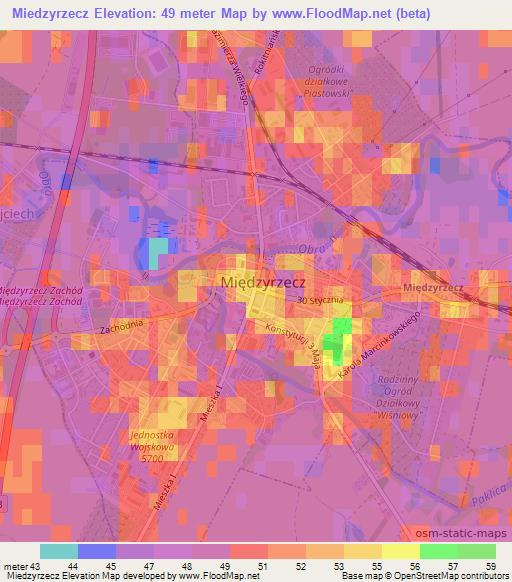 Miedzyrzecz,Poland Elevation Map