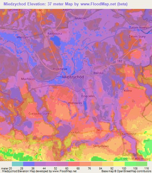 Miedzychod,Poland Elevation Map