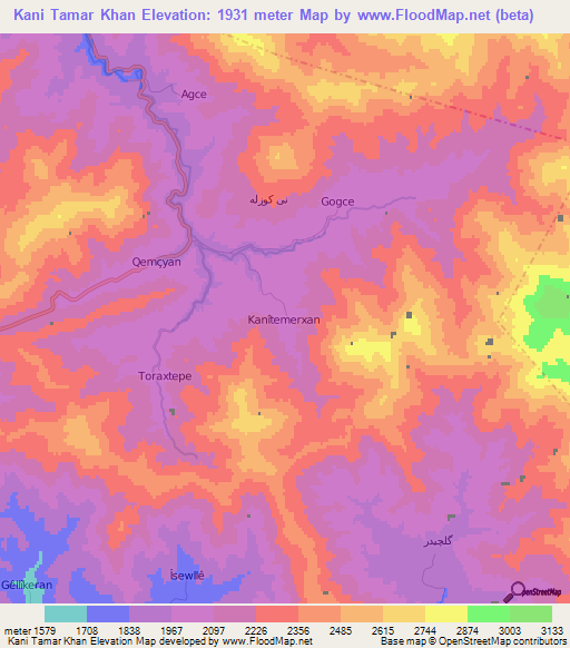 Kani Tamar Khan,Iran Elevation Map