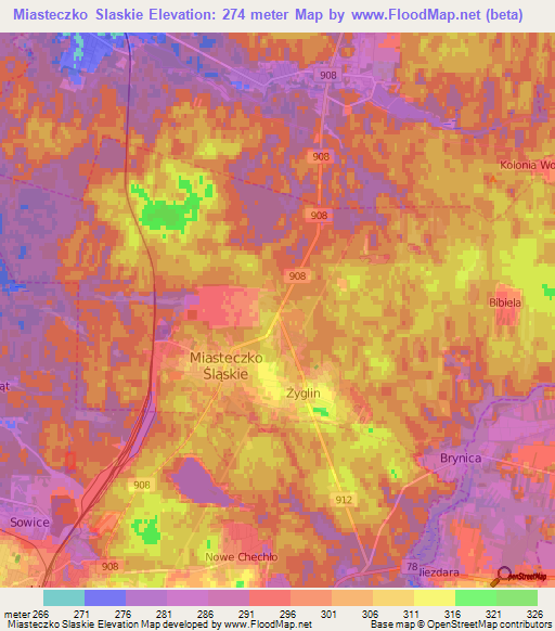 Miasteczko Slaskie,Poland Elevation Map