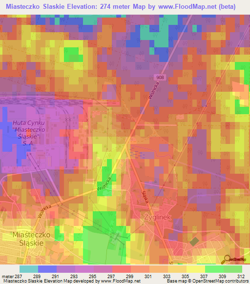 Miasteczko Slaskie,Poland Elevation Map