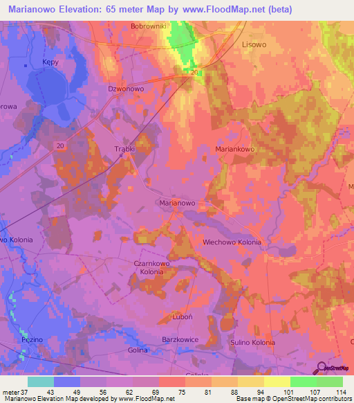Marianowo,Poland Elevation Map
