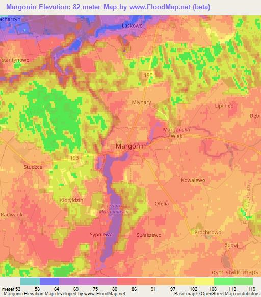 Margonin,Poland Elevation Map