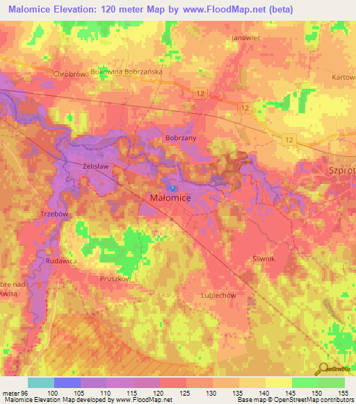 Malomice,Poland Elevation Map