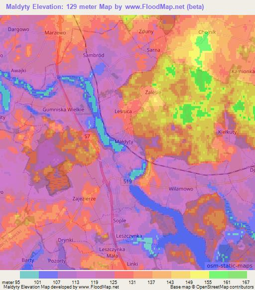 Maldyty,Poland Elevation Map