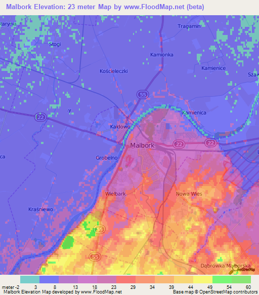 Malbork,Poland Elevation Map