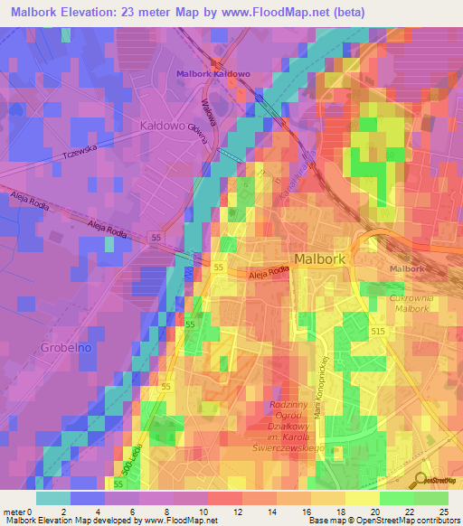 Malbork,Poland Elevation Map
