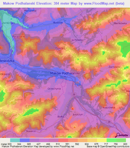 Makow Podhalanski,Poland Elevation Map