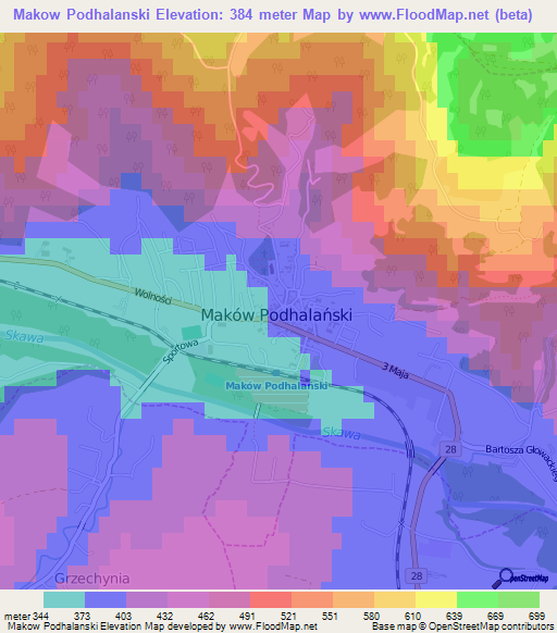Makow Podhalanski,Poland Elevation Map