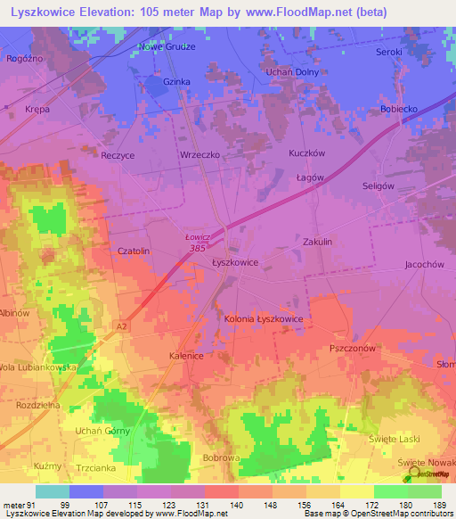 Lyszkowice,Poland Elevation Map