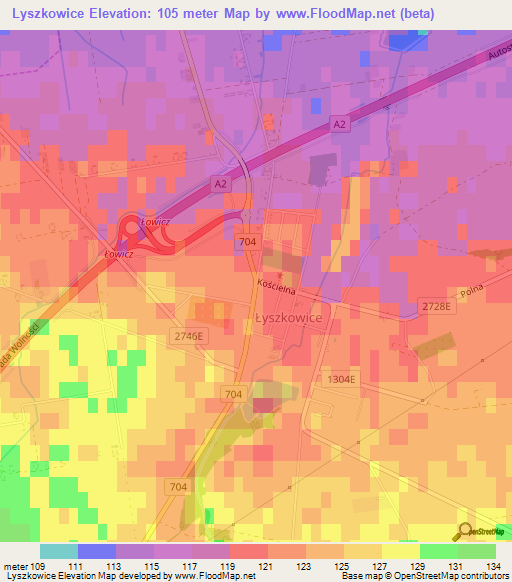 Lyszkowice,Poland Elevation Map
