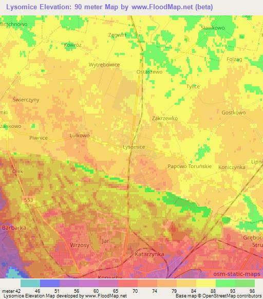Lysomice,Poland Elevation Map