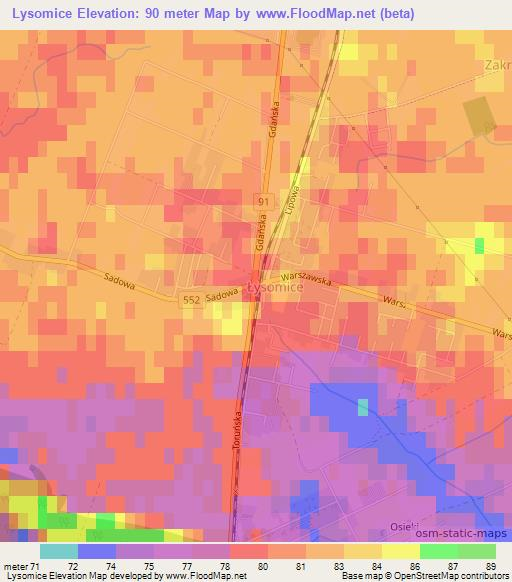 Lysomice,Poland Elevation Map