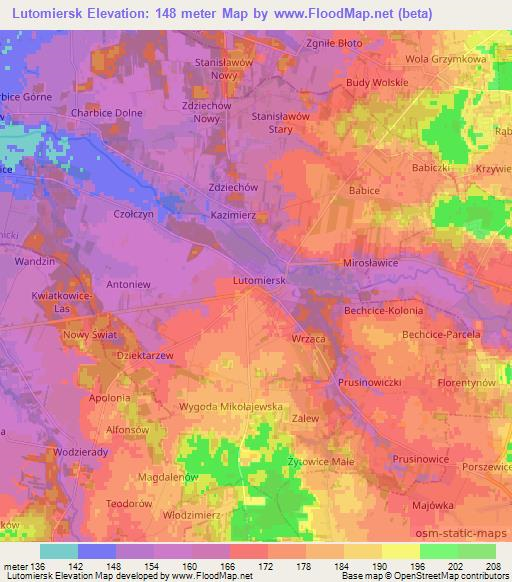 Lutomiersk,Poland Elevation Map