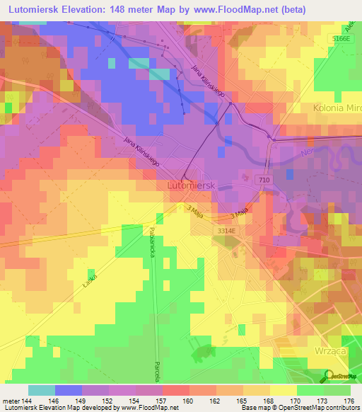 Lutomiersk,Poland Elevation Map