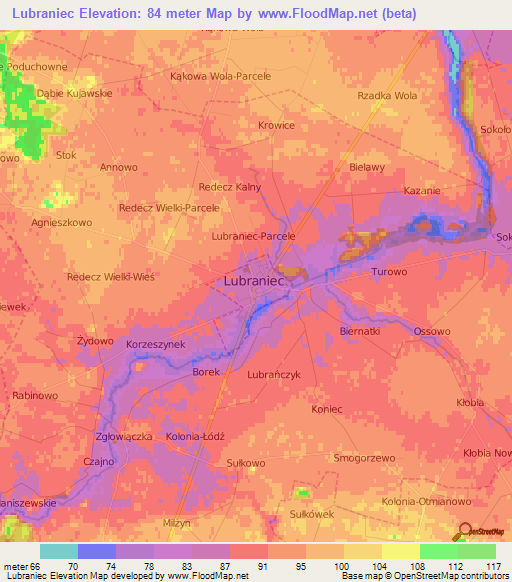 Lubraniec,Poland Elevation Map
