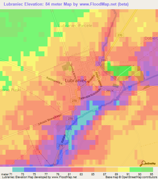 Lubraniec,Poland Elevation Map