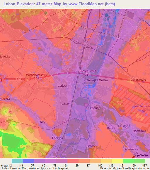 Lubon,Poland Elevation Map