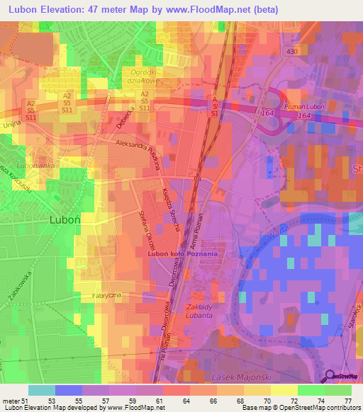 Lubon,Poland Elevation Map