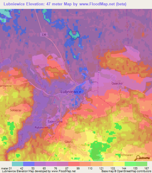 Lubniewice,Poland Elevation Map