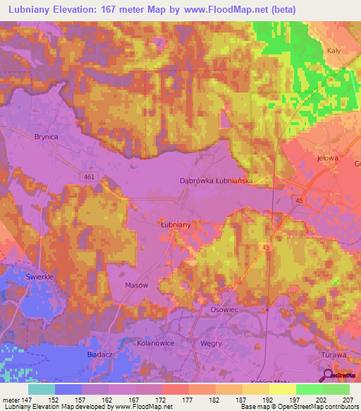 Lubniany,Poland Elevation Map