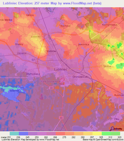 Lubliniec,Poland Elevation Map