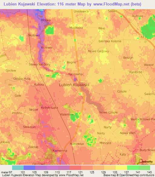 Lubien Kujawski,Poland Elevation Map