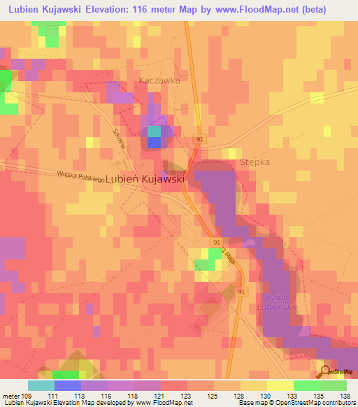 Lubien Kujawski,Poland Elevation Map