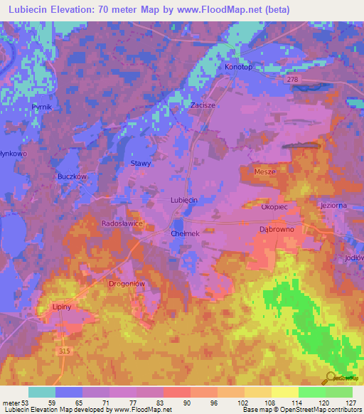 Lubiecin,Poland Elevation Map