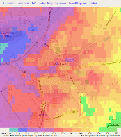 Lubawa,Poland Elevation Map