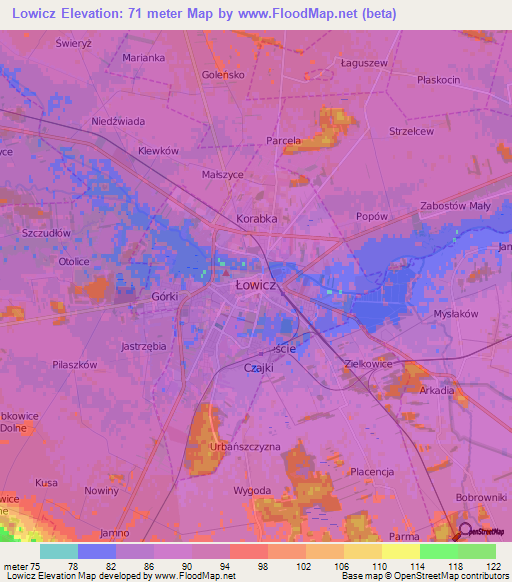 Lowicz,Poland Elevation Map
