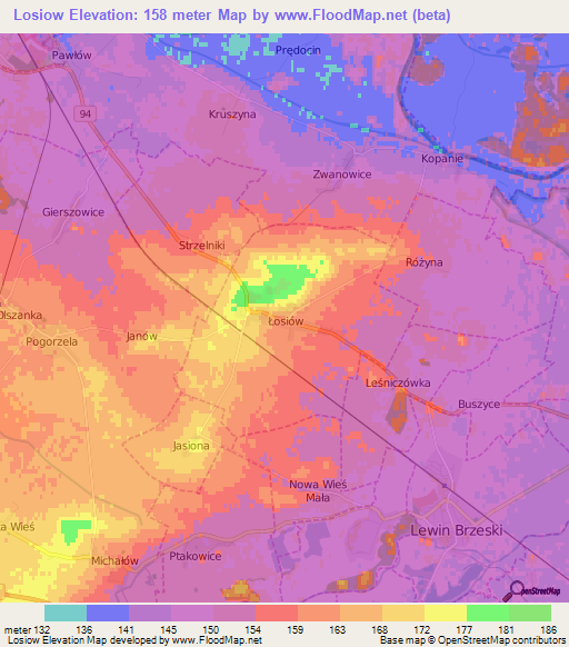 Losiow,Poland Elevation Map