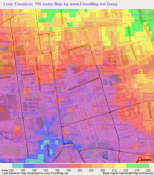 Lodz,Poland Elevation Map
